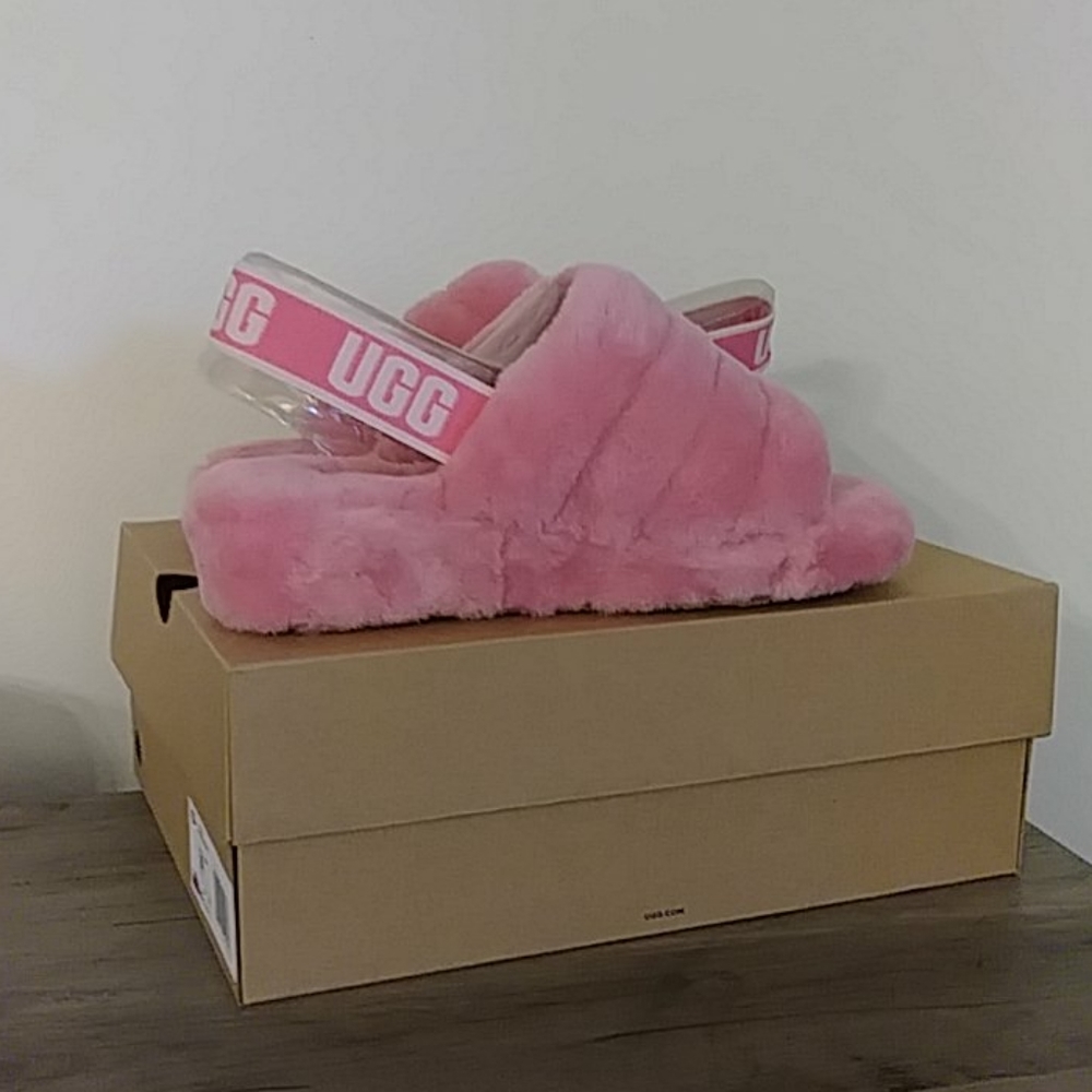 Ugg -Pink Furry Slipper-Size 8